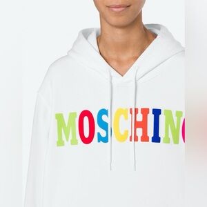 MOSCHINO Couture Rainbow Logo Hoodie in White Size 46 NWT